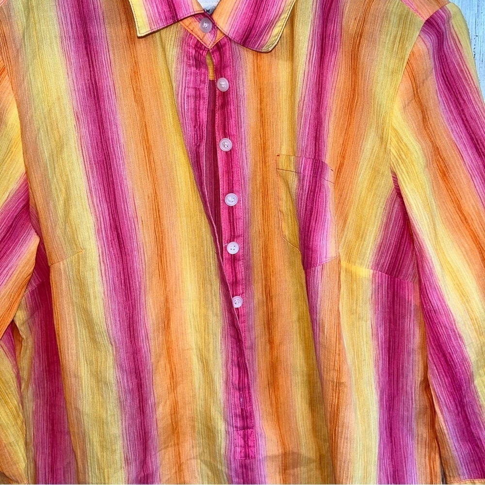 Talbots Yellow, Orange, & Pink Popover Blouse - Picture 2 of 5
